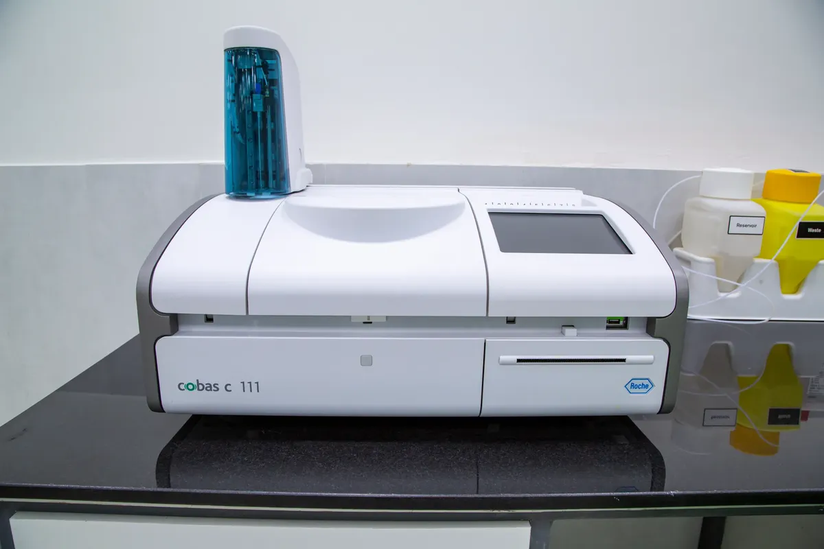 High-tech medical analyzer in a laboratory with sterile conditions.
